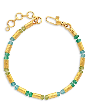Gurhan 24k Yellow Gold Multi Stone And Diamond Strand Bracelet In Blue/gold