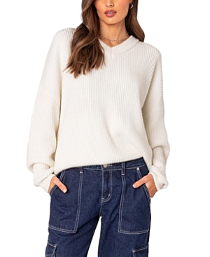 Shop Edikted Denny Oversized V Neck Sweater In White