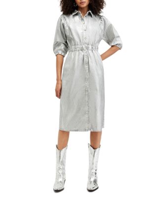 Allsaints Osa Metallic Denim Shirt Dress