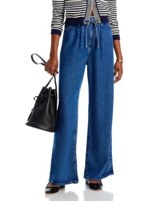 FRAME Super Drape High Rise Drawstring Wide Leg Jeans in
