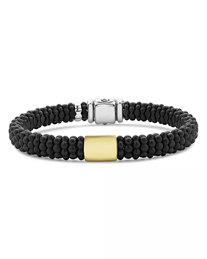 Lagos Men's 18K Yellow Gold & Sterling Silver Anthem Black Ceramic Caviar Station Bead Bracelet - Exclusive