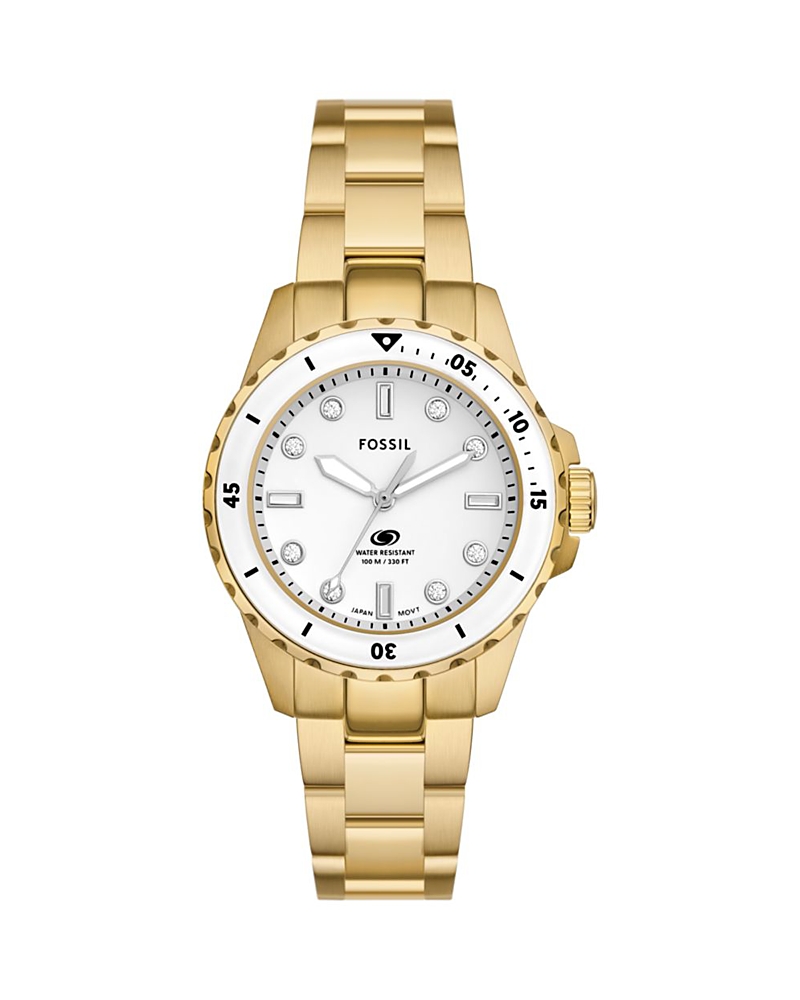 Fossil Women's Blue Dive Three-hand Gold-tone Stainless Steel Watch 36mm In White/gold