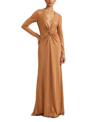 Ralph Lauren V Neck Twist Front Long Sleeve Gown | Bloomingdale's