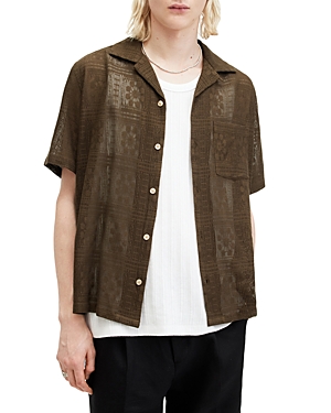 Shop Allsaints Caleta Cotton & Nylon Relaxed Fit Button Down Camp Shirt In Woodland Brown
