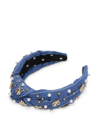 Lele Sadoughi - Navy NY Yankees Embroidered Knotted Headband