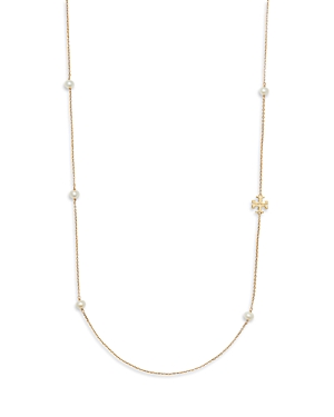 Tory Burch Kira Cultured Pearl & T Monogram Strand Necklace, 38