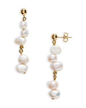 Shop Anni Lu Pearly Cultured Freshwater Pearl Linear Drop Earrings In White/gold