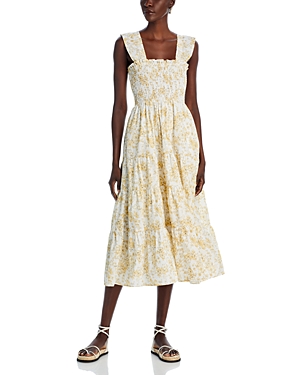 Aqua Smocked Floral Print Midi Dress - 100% Exclusive In Butter Yellow