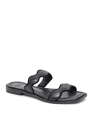Shop Dolce Vita Women's Ilva Slip On Square Toe Slide Sandals In Onyx Embossed Leather