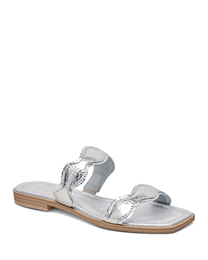 Shop Dolce Vita Women's Ilva Slip On Square Toe Slide Sandals In Silver Distressed Leather