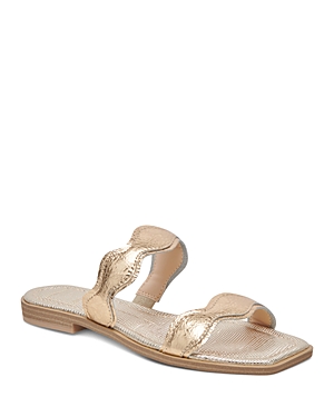 Shop Dolce Vita Women's Ilva Slip On Square Toe Slide Sandals In Gold Distressed Leather