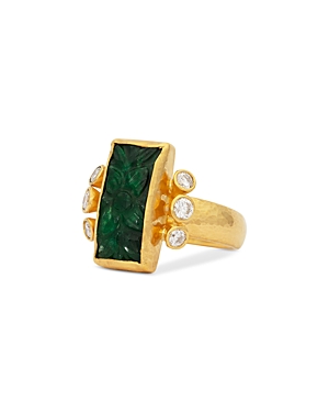 Shop Gurhan 24k Yellow Gold Rune Carved Emerald & Diamond One Of A Kind Ring In Green/gold