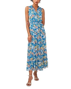 Shop 1.state Sleeveless Tiered Floral Maxi Dress In Naples Blue
