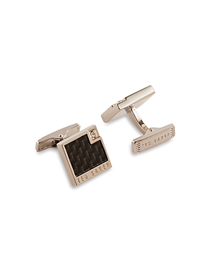 Ted Baker Kryss Rhodium Plated Carbon Fiber & Cubic Zirconia Square Cufflinks In Silver-col