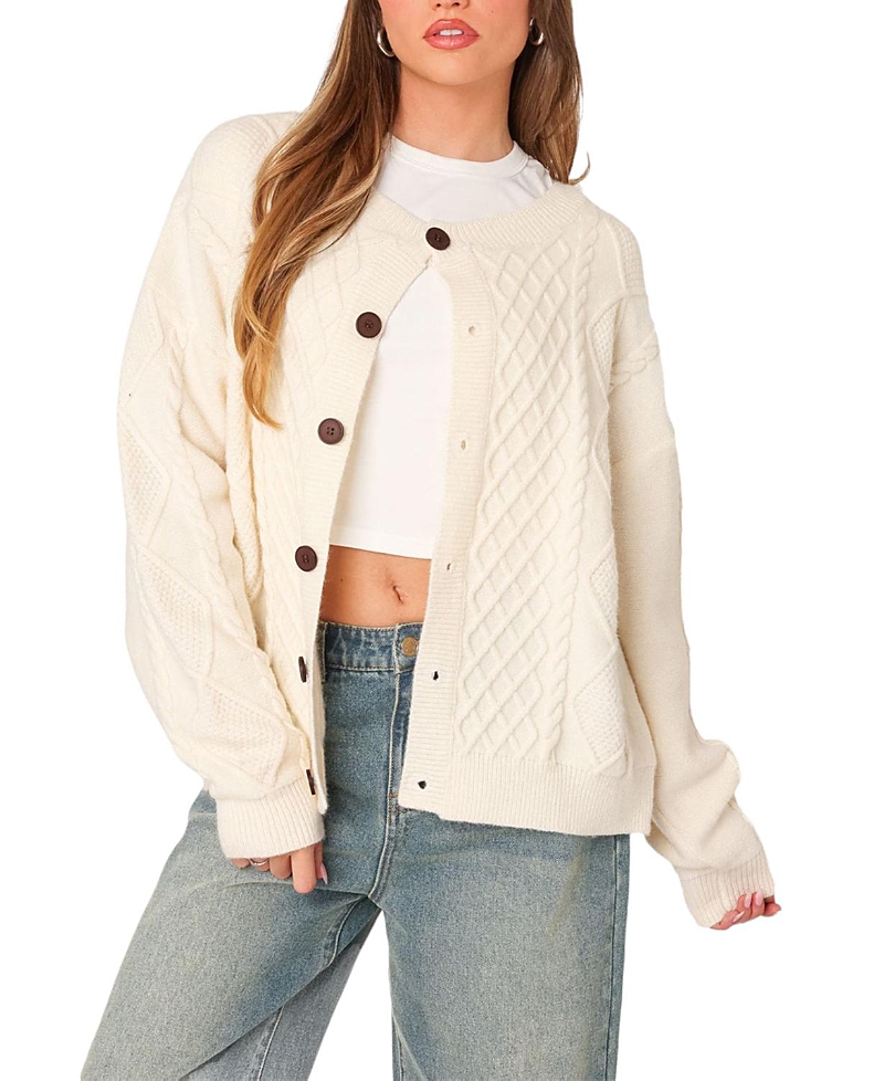 Edikted Rory Oversized Cable Knit Cardigan
