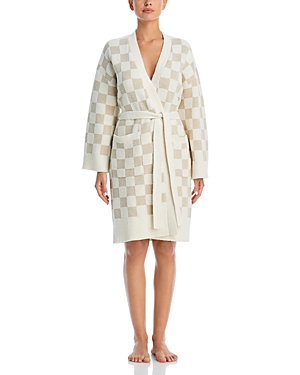 Shop Barefoot Dreams Cozychic Cotton Checkered Robe In Oatmeal/cream