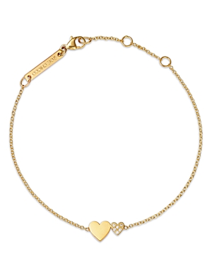 Zoë Chicco 14k Yellow Gold Midi Bitty Symbols Diamond Double Heart Chain Bracelet In Gold