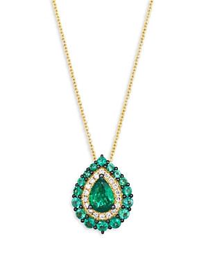 Bloomingdale's Emerald & Diamond Teardrop Pendant Necklace In 14k Yellow Gold, 20 - 100% Exclusive In Green/gold