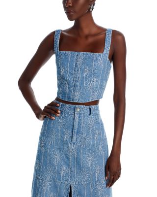Avec Les Filles - Embroidered Denim Corset Top