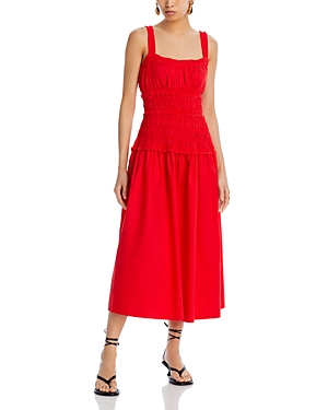 Aqua Cotton Poplin Gathered Midi Dress - 100% Exclusive In Red