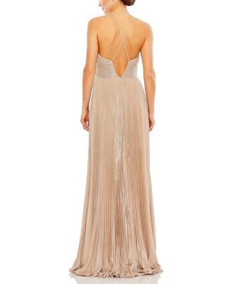 Shimmer Pleated V neck Gown