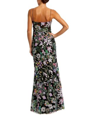 Spaghetti Strap Bustier Embroidered Applique Gown