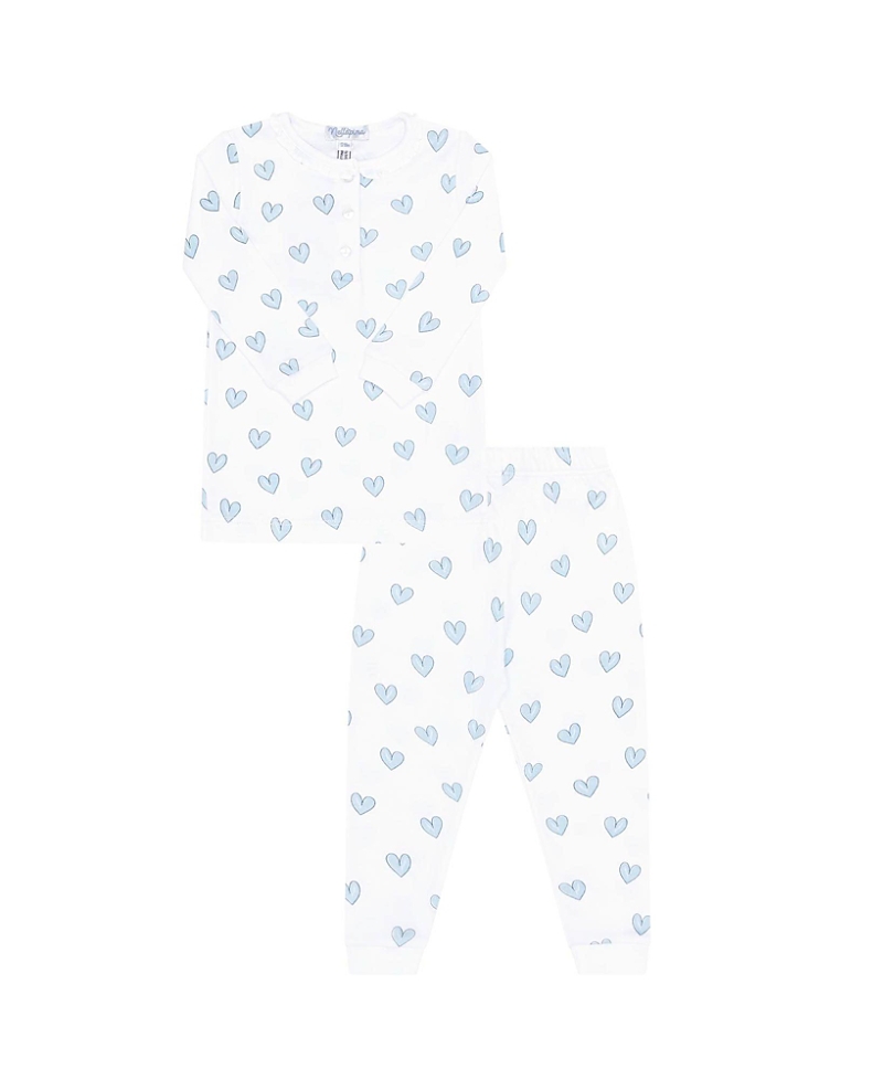 Nellapima Girls' Blue Heart Print Pajamas - Little Kid In Blue Heart Print