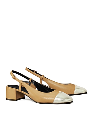 Shop Tory Burch Women's Capped Toe Slip On Slingback Pumps In Ginger Shortbread/spark Gold
