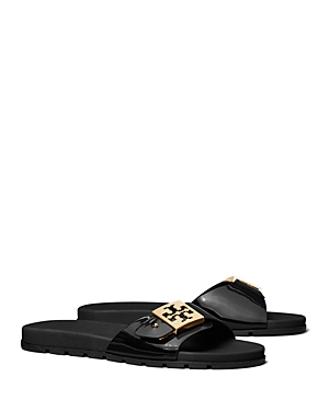 Shop Tory Burch Women's Slip On Buckled Slide Sandals In Perfect Black/gold