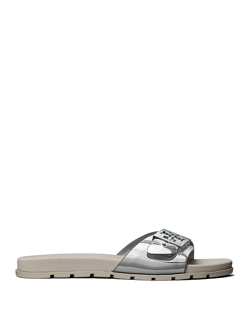 Tory Burch Women's Slip On Buckled Slide Sandals In Silver