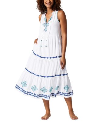 Tommy Bahama Cotton Clip Sleeveless Tiered Dress Cover Up - White