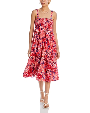 Shop Aqua Floral Ikat Midi Dress - 100% Exclusive In Hot Coral