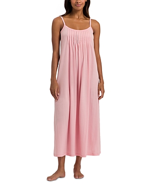 Shop Hanro Juliet Pleated Long Spaghetti Gown In Coral Pink