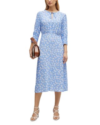 BOSS - Feather Print Smocked Cuff Tea Dress