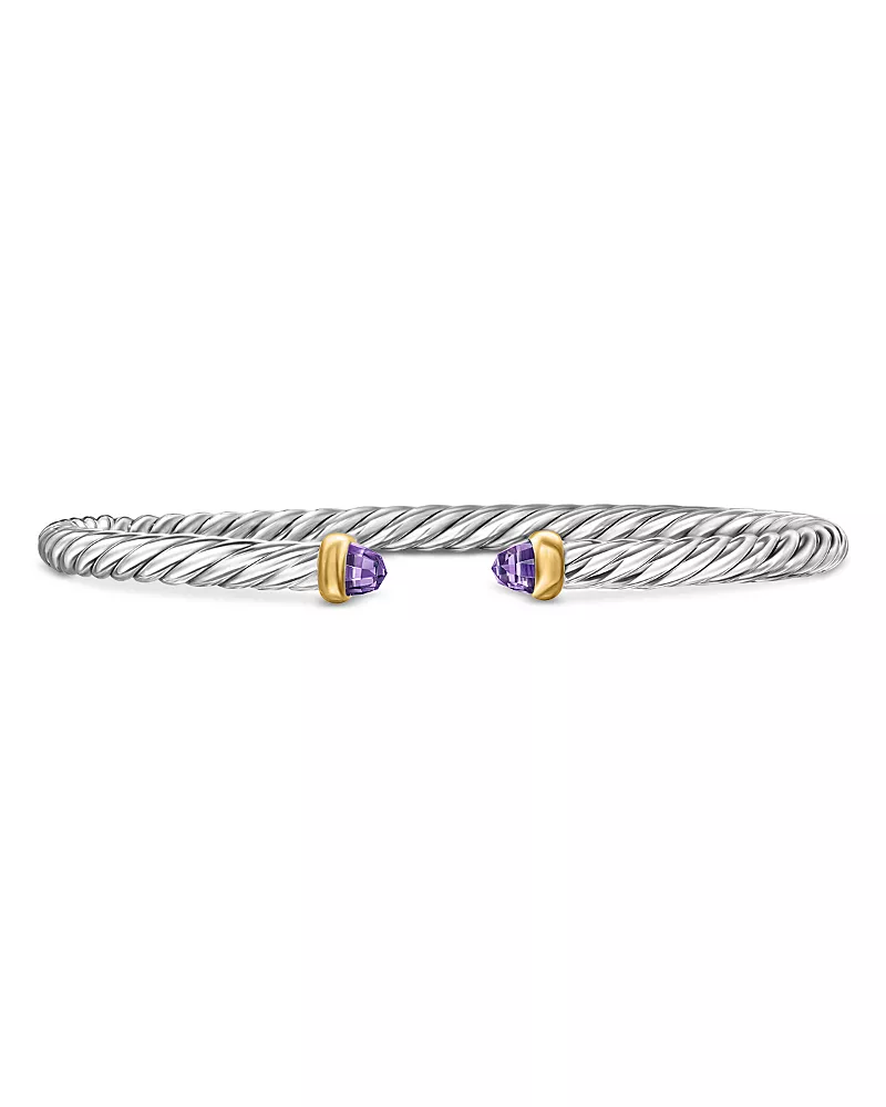 David Yurman Sterling Silver & 14K Yellow Gold Cable Flex Amethyst Bracelet, 4mm
