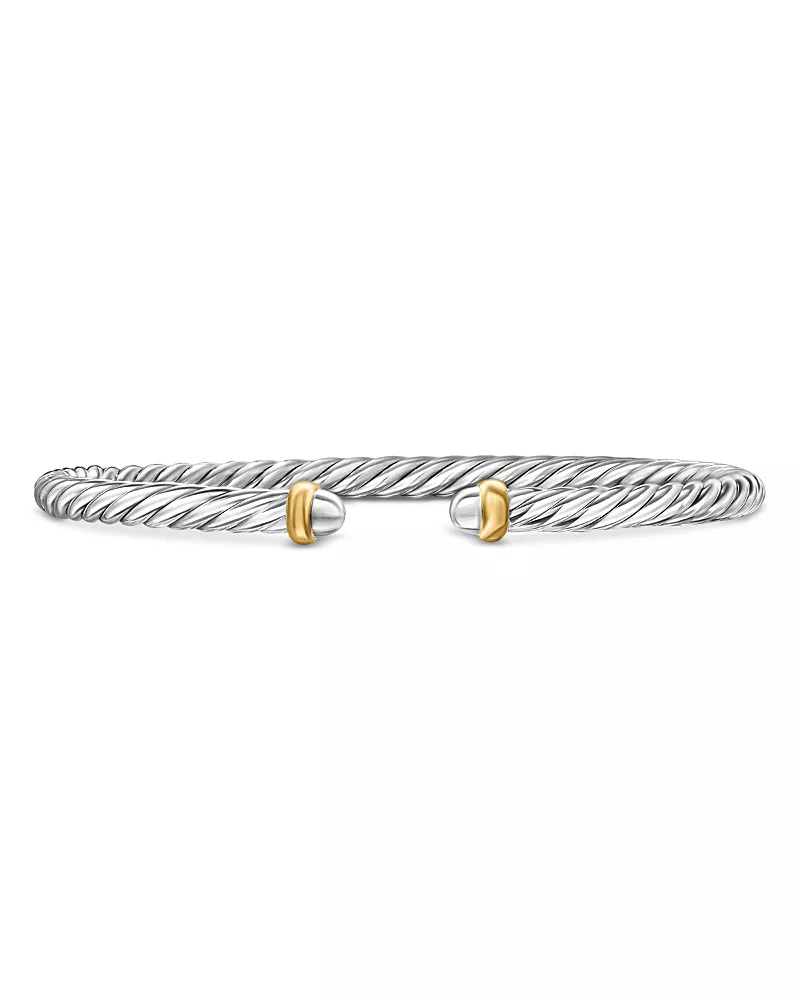 David Yurman Cable Flex Bracelet in Sterling Silver with 14K Yellow Gold, 4mm