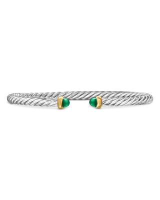 Sterling Silver & 14K Yellow Gold Cable Flex Green Onyx Bracelet, 4mm