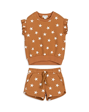 Shop Miles The Label Girls' Star Spangled Sleeveless Sweatshirt & Shorts Set - Baby In Camel