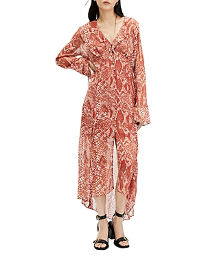 Allsaints Liana Waimea Print V-neck Maxi Dress In Red Clay