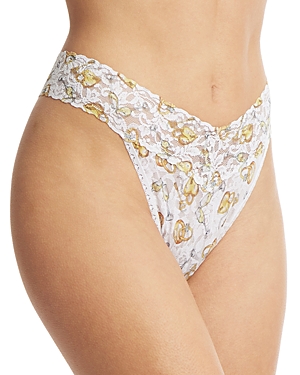 Shop Hanky Panky Original-rise Printed Lace Thong In Forever Gold