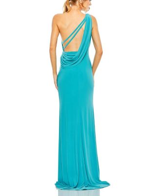 Jersey One Shoulder Draped Back Gown