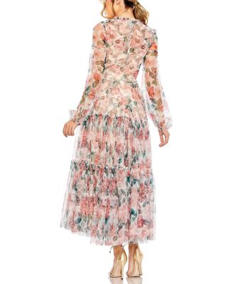 Long Sleeve High Neck Long Balloon Sleeve Midi Dress