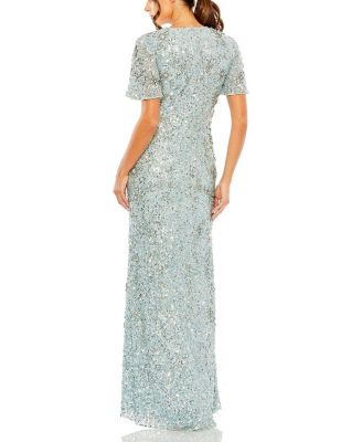 Women's Flutter Sleeve Sequin High Neck Dress