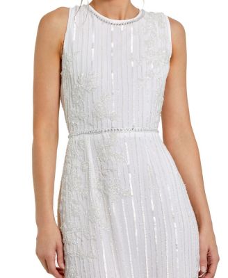 Striped Floral Embellished Sleeveless Midi Dress