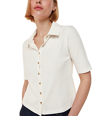 Shop Whistles Grace Ribbed Polo Top In Ivory