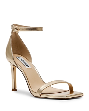 Shop Steve Madden Women's Piked Ankle Strap High Heel Sandals In Gold Leather
