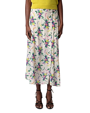 Zadig & Voltaire June Floral-print Midi Skirt In Mastic