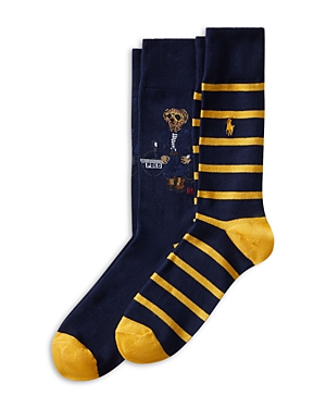 Shop Polo Ralph Lauren Denim Bear Socks 2 Pack In Assorted