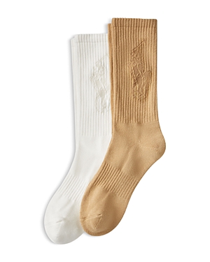 Shop Polo Ralph Lauren Tonal Pony Player Crew Socks 2 Pack In Beige