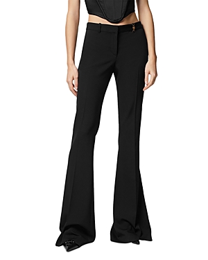 Shop Versace Stretch Wool Flare Pants In Black